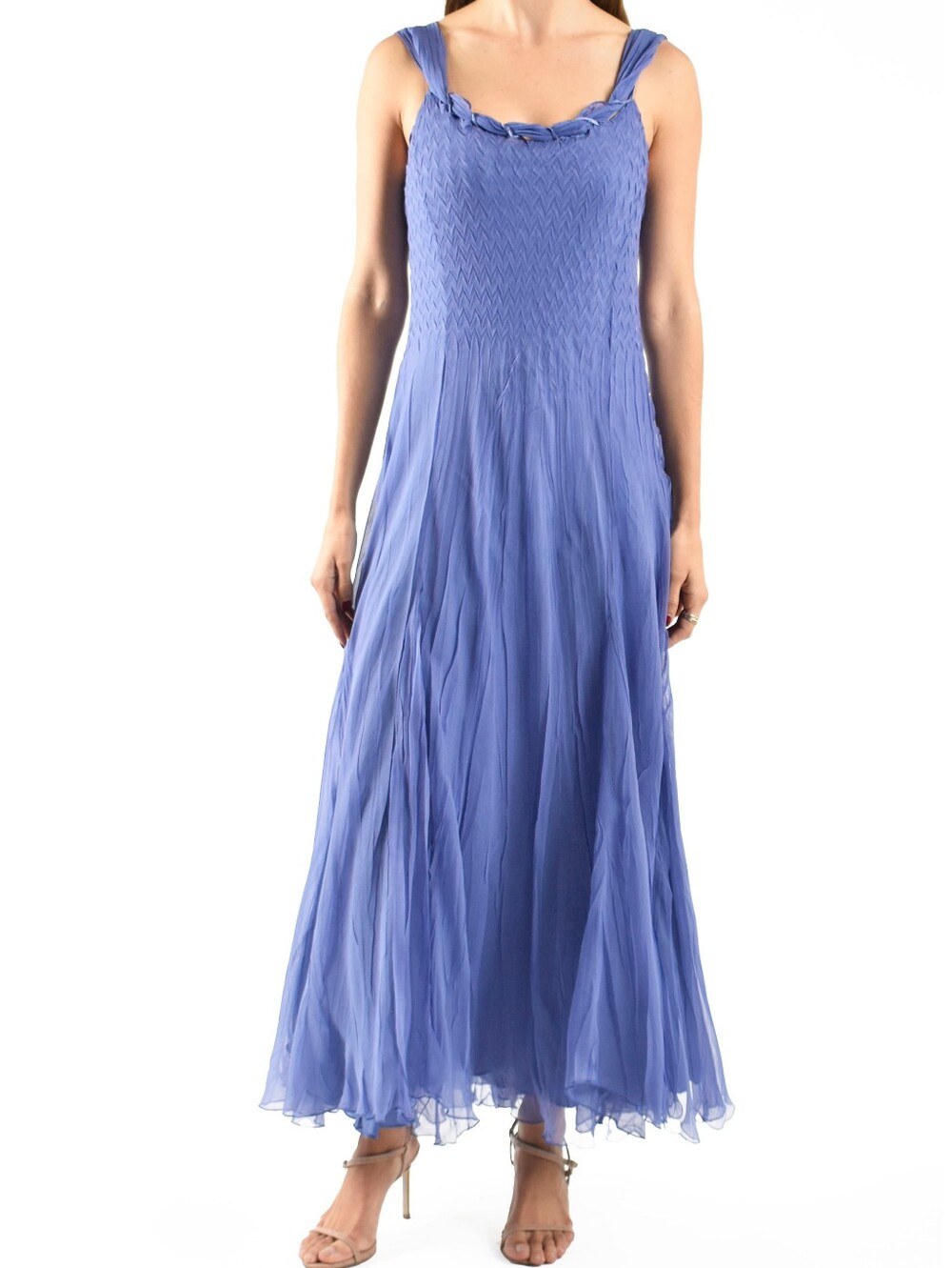 Komarov FregattaBlue Charmeuse & Chiffon Flowy Maxi Scarf Cocktail Dress